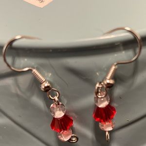 Earrings with Swarovski type beads. Red.  Christian artist. Homemade.